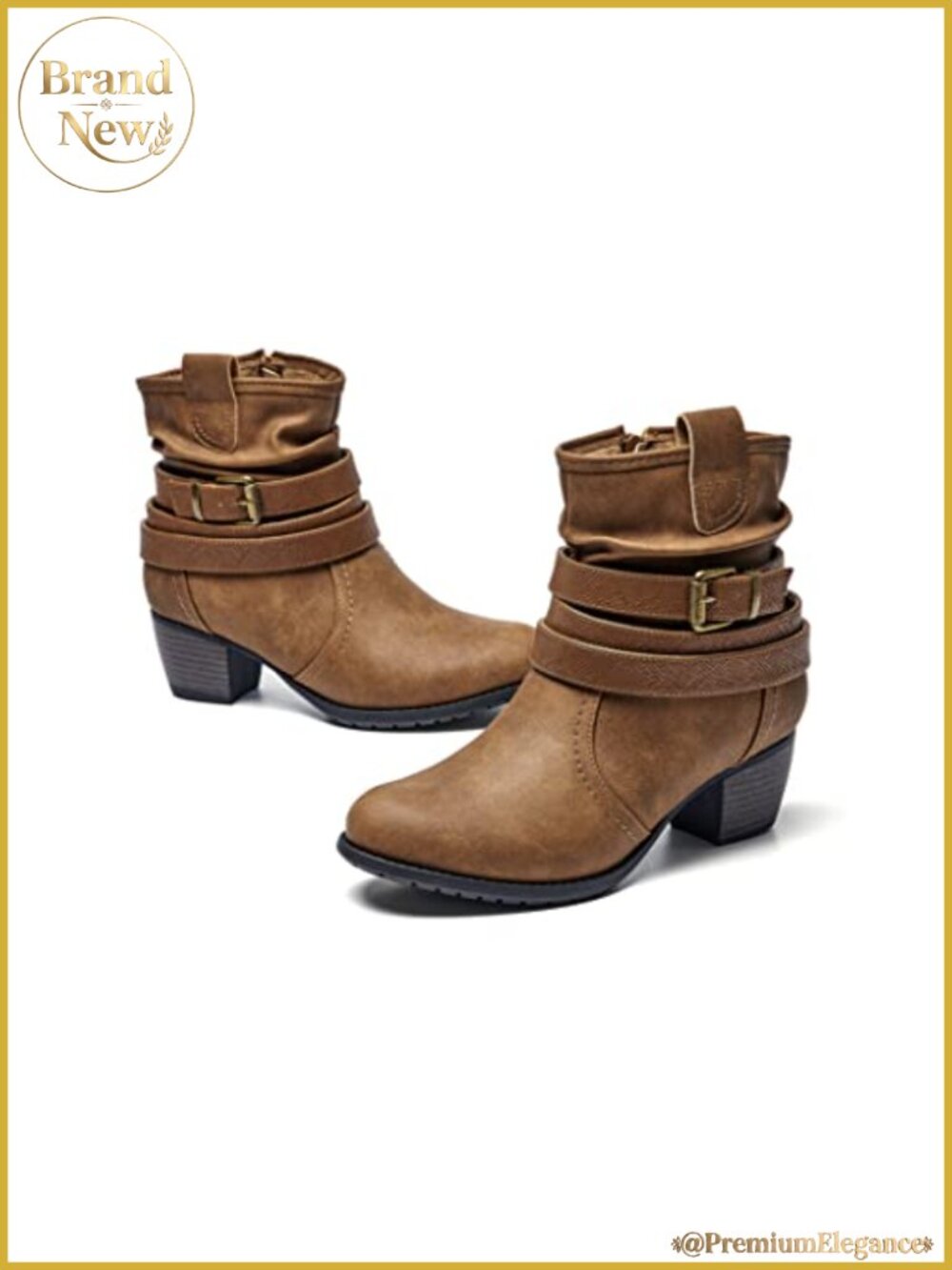 Mid Calf Boots Faux Leather Round Toe Low Heel Slouchy Dress Booties with